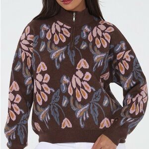 Rain & Rose Soft and Slouchy Floral Quarter-Zip Sweater NWOT XL